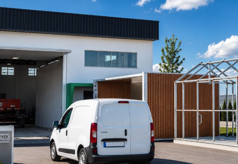 Unidades em fabricação na fábrica EV Home — estrutura steel frame
